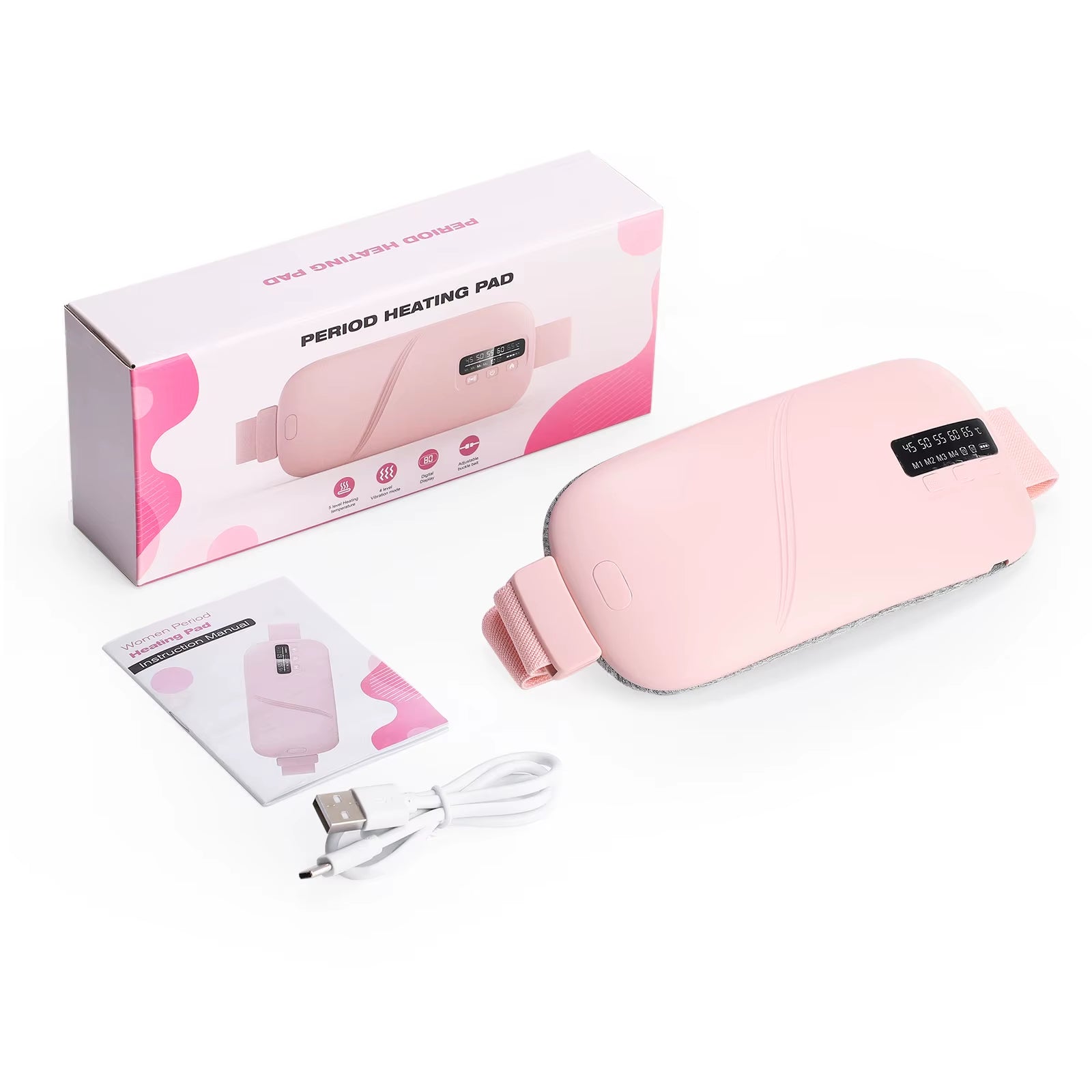 5 Modes Electric Heating Vibration Waist Massage Belt Smart Warm Palace Women Menstrual Heating Pad for for Cramps Period Relief